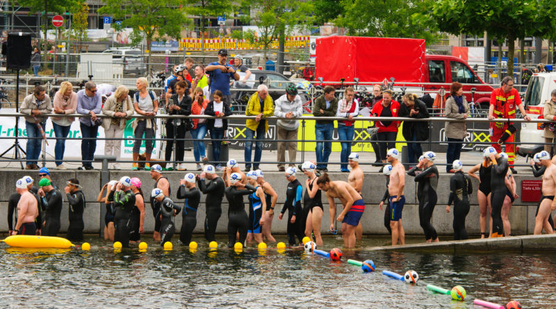 Triathleten gehen ins Wasser